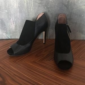 Next Black Leather & Suede Peeptoe Booties